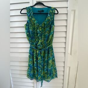 Floral Sleeveless Dress - Blue and Green